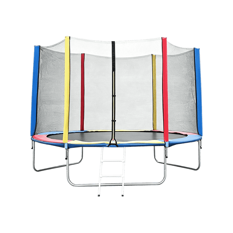 Bunte, mit Schaumstoff umwickelte Stangen, 2,44 m großes Outdoor-Trampolin aus verzinktem Stahl mit Sicherheitsnetz für kleine Gärten